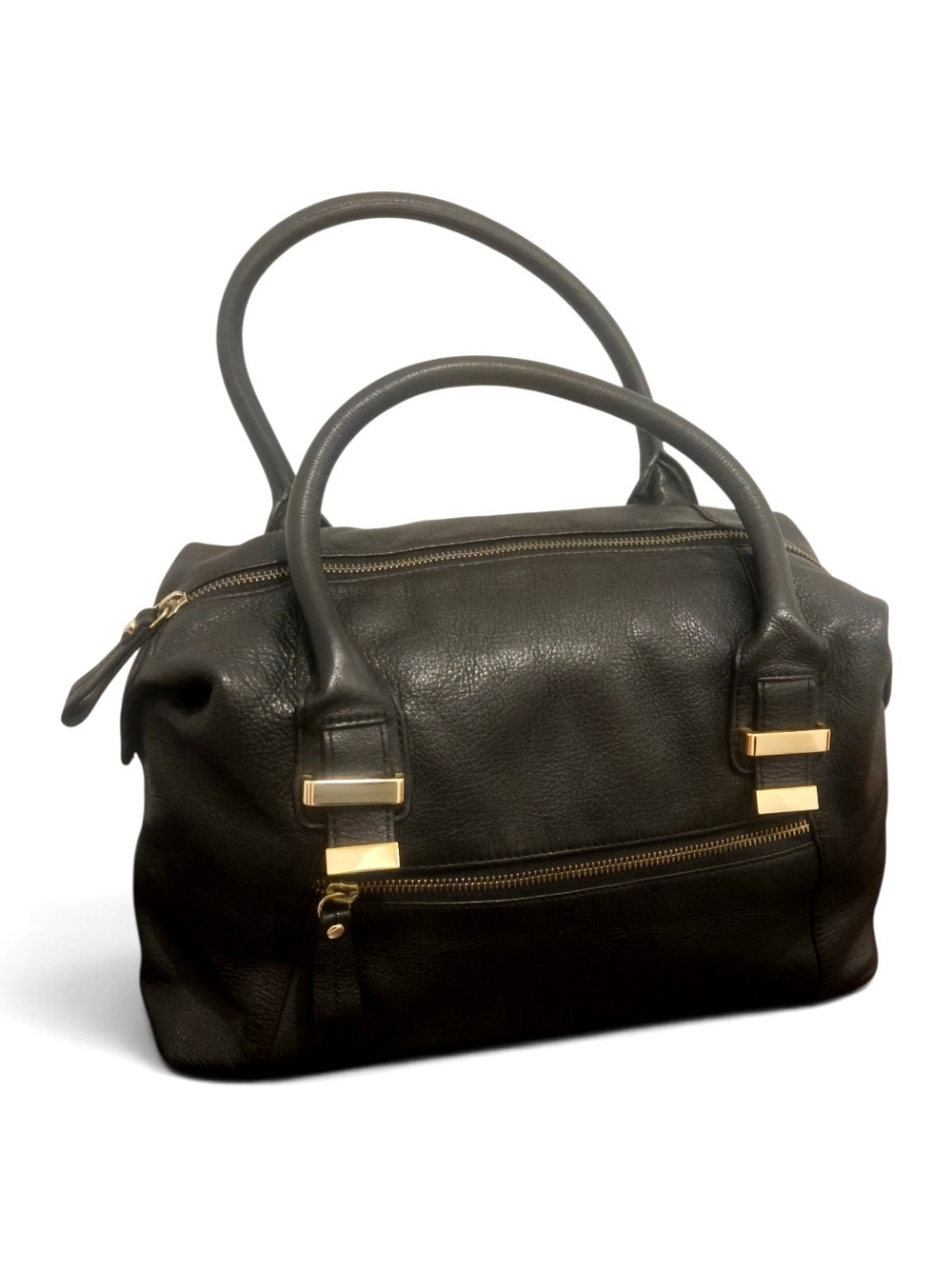 Liz Claiborne Black Pebbled Satchel Top Handle Bag Gold Hardware
